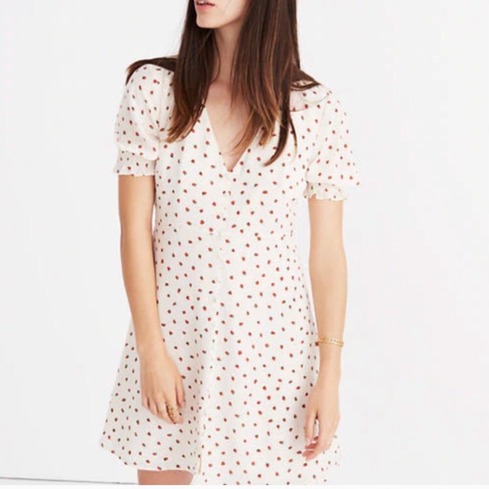 Madewell Strawberry Print Silk Dress